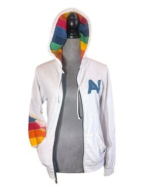 Aviator Nation Thrashed Bleached Rainbow Zip Hoodie Original Retro